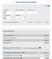 Jahres-Lizenz für den Prozesskostenrechner 